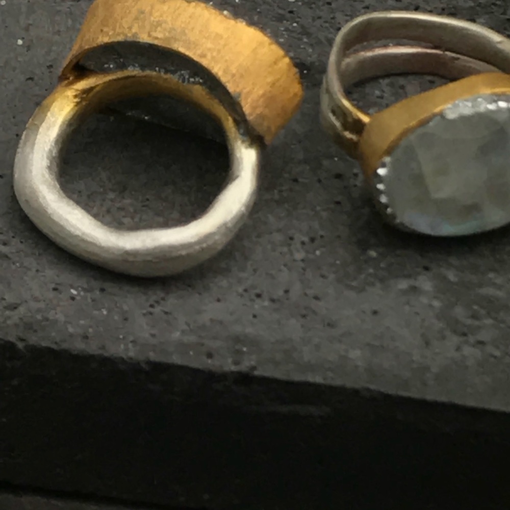 Handmade Ocean Blue Turmaline silver gold ring - Picture 5 of 6